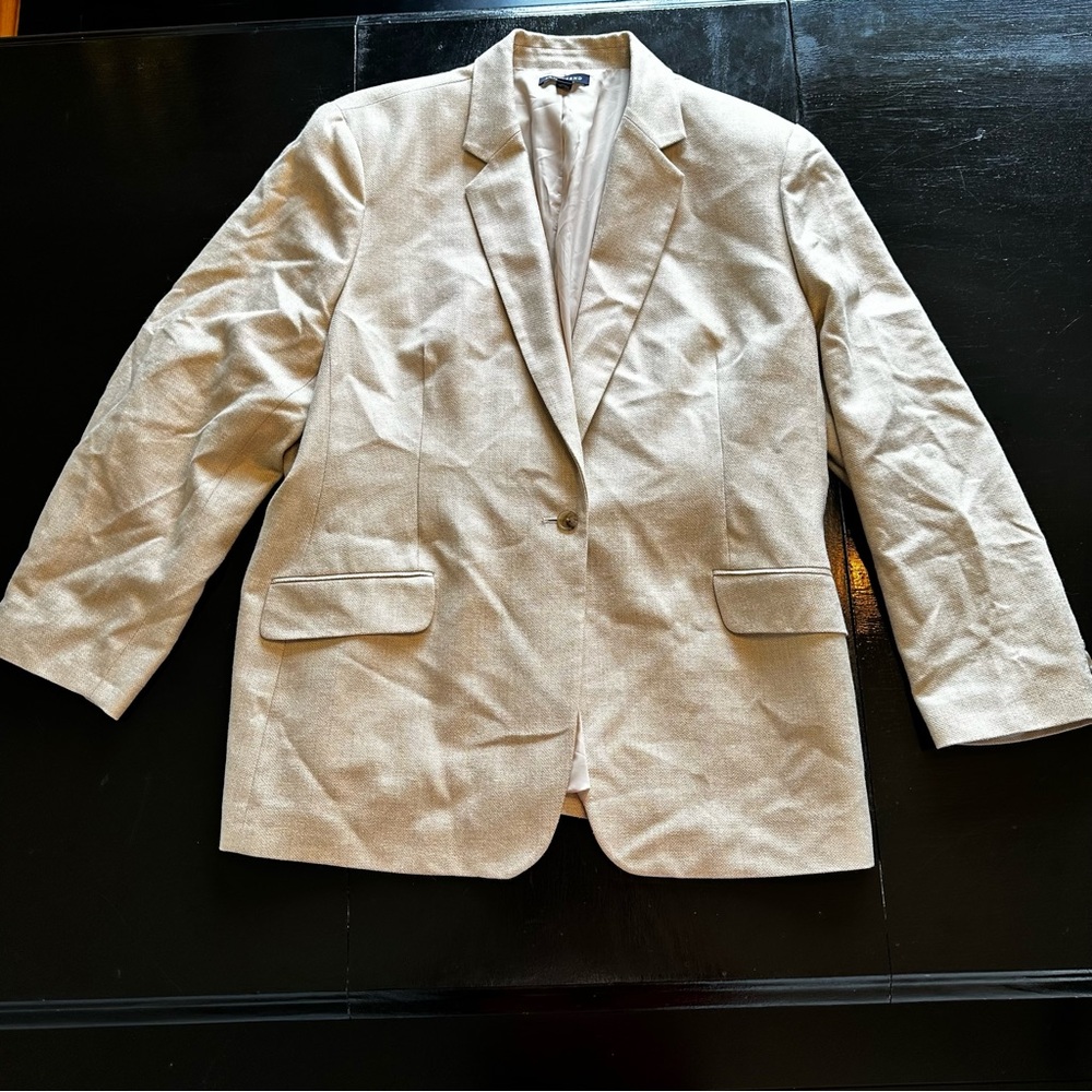 Vintage Lands End Cream Size 26 Blazer Tropical Linen Look Vacation Dressy